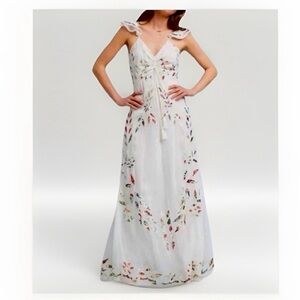 Anthropologie Farm Rio Quintana White Embroidered Floral Maxi Dress Size 2 Boho